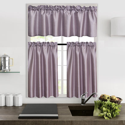 Three-Piece Faux Silk Window Curtain Set with Rod-Pocket Valance, Two 26 x 36-Inch Tiers and Eleven Colors