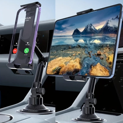 Car Cup Holder Phone & Tablet Mount – Adjustable Angle Multi-Functional Universal Vehicle Mount for Smartphones and Tablets | Durable Cup