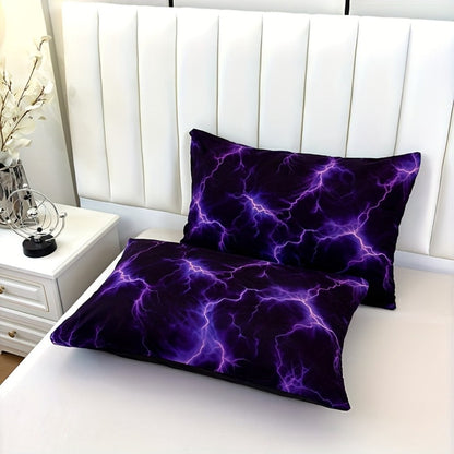 Duvet Cover Set 3 Piece Purple Lightning Digital Print – 100% Polyester Bedding Set with 2 Pillowcases, Twin Full Queen King