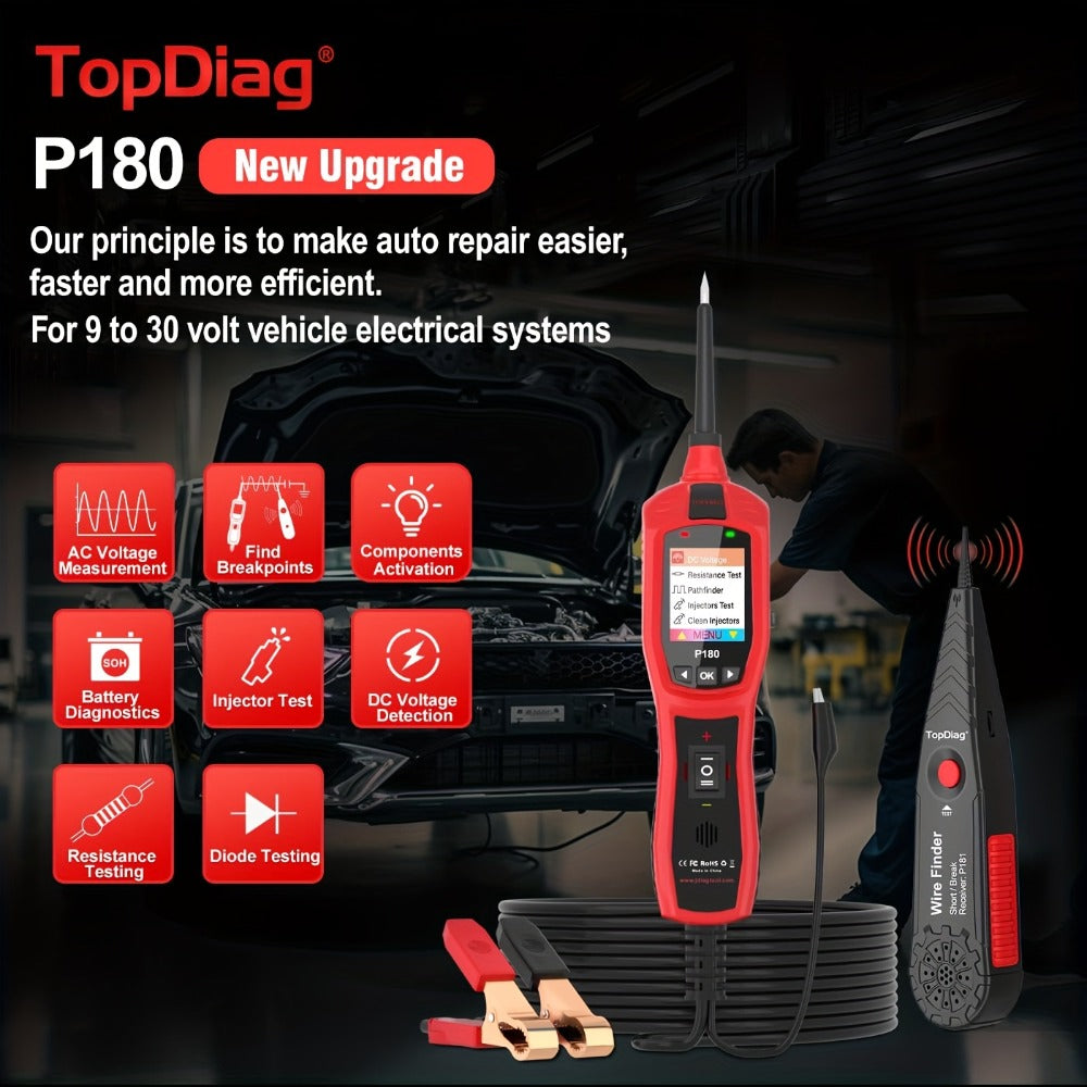 Automotive Circuit Tester P180 Multimeter, Breakpoint Localization Battery Diagnosis AC DC Voltage Fuel Injector Tester 6-30V