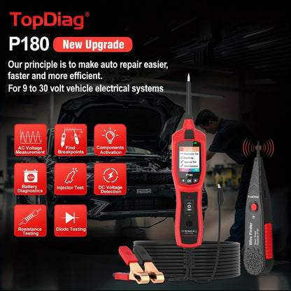 Automotive Circuit Tester P180 Multimeter, Breakpoint Localization Battery Diagnosis AC DC Voltage Fuel Injector Tester 6-30V