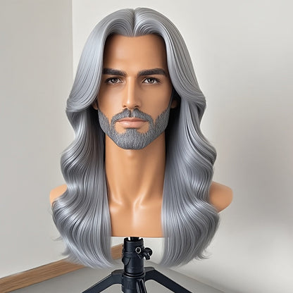 Synthetic Wig 26-Inch Men's Loose Curls with Middle Part in Seven Colors and Cap with Item-Specific Color, Length, Texture and Cap Choices