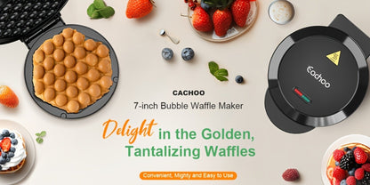 Bubble Waffle Maker 7 Inch 1000W Electric Hong Kong Egg Waffle Maker Nonstick Coating Ready for Entryways, Bedrooms and Living Spaces
