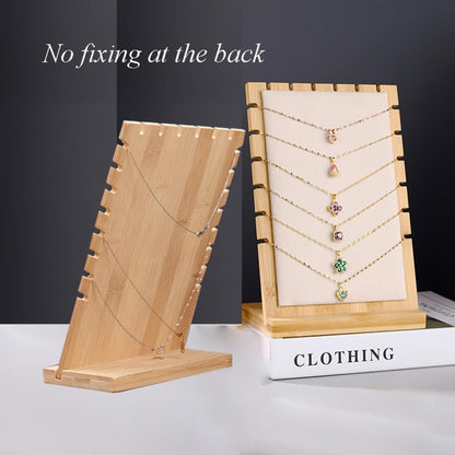 Bamboo Jewelry Necklace Display Stand 2 Pack - Multi-Hook Necklace Holder Tower, Tabletop Showcase Organizer for Retail Store
