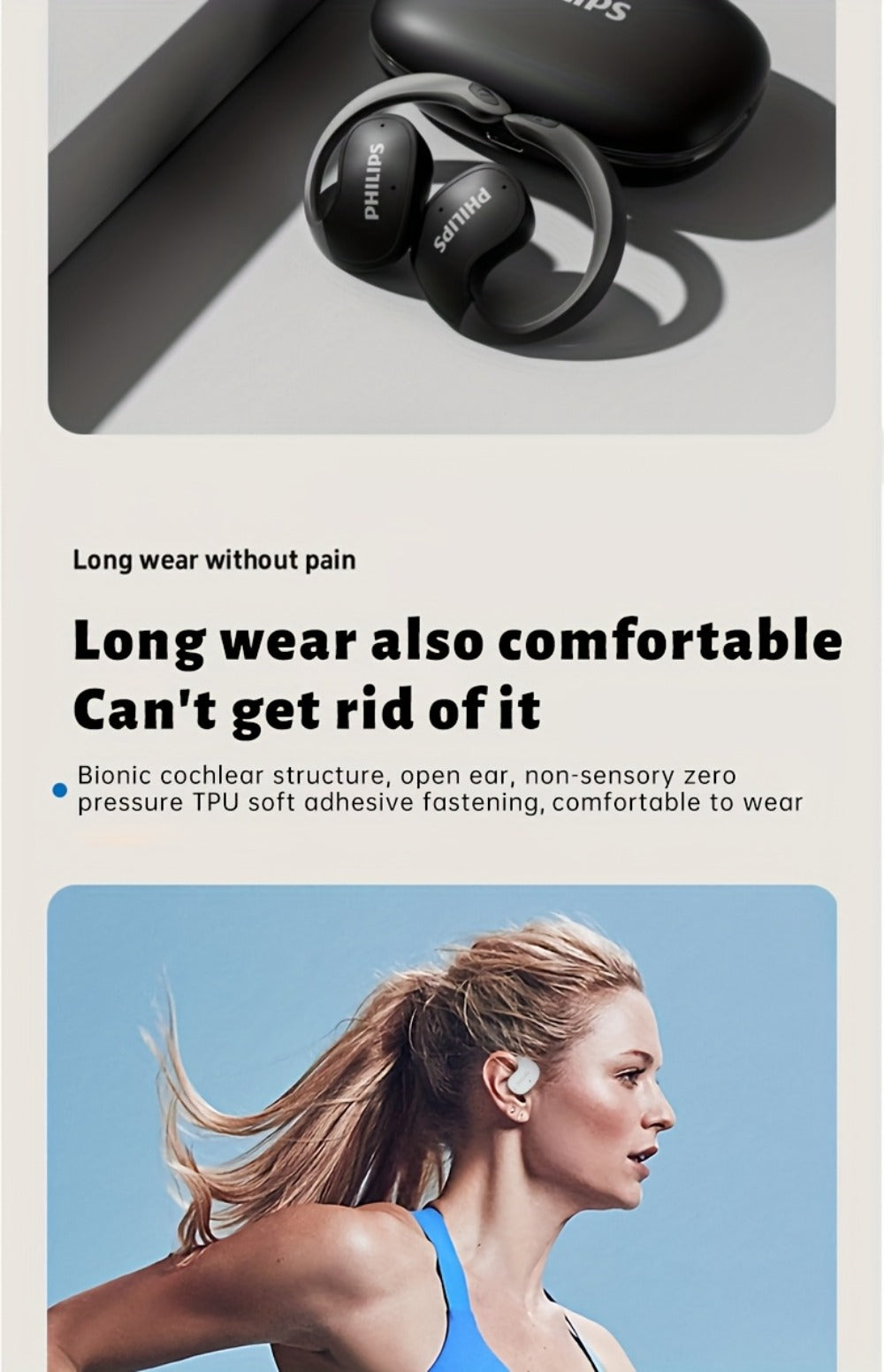 True Wireless Earbuds Philips TAT2708 Open-Earhook Set with Call Noise Reduction, Touch Controls and USB-C Case