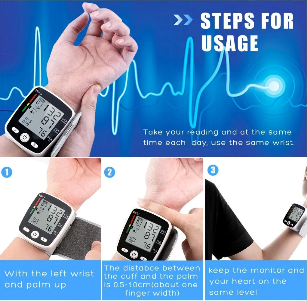 Blood Pressure Monitor Wrist & Forehead Thermometer 2-in-1 Set, Rechargeable with 2x99 Memory, Large LCD