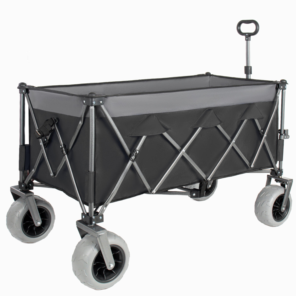 Folding Wagon 52 Inch Utility Cart Collapsible Beach Wagon with Frame for Garden Sports Camping Outdoor