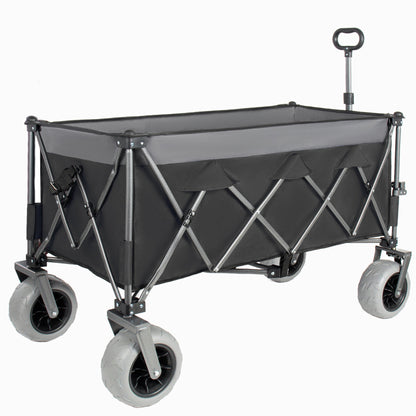 Folding Wagon 52 Inch Utility Cart Collapsible Beach Wagon with Frame for Garden Sports Camping Outdoor