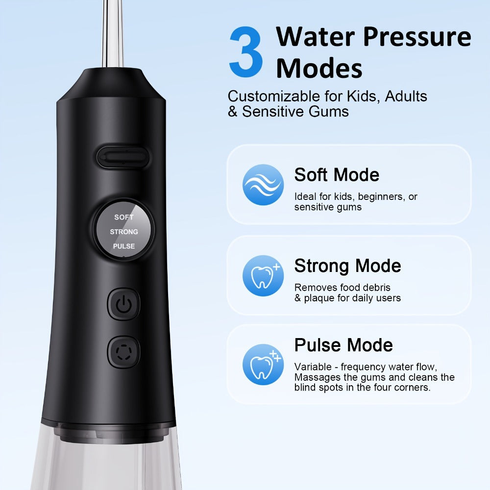 Water Flosser Srivdk Cordless Oral Irrigator with 300ml Tank, Three Pressure Modes, Six Nozzles and USB-C Charging