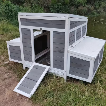 Wooden Chicken Coop with 2 Large Nesting Boxes for 4-6 Chickens, 59" Outdoor Hen House with PVC Roof
