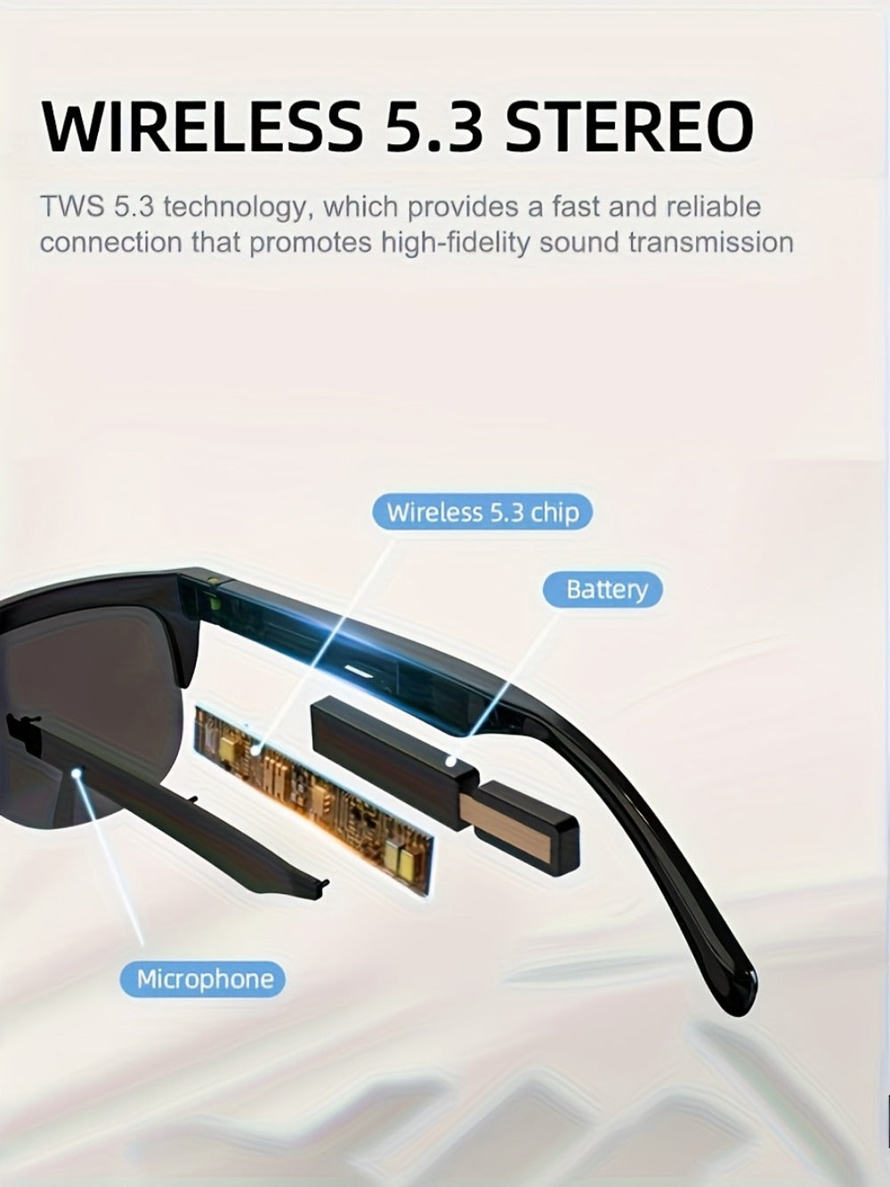 Smart Glasses Open-Ear Bluetooth Audio Eyewear with Built-In Speaker, Microphone and Black or White Frames