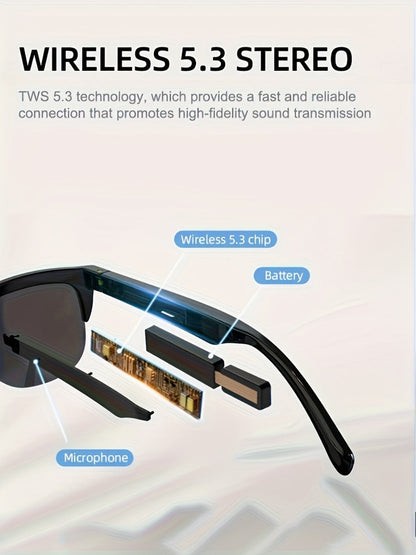 Smart Glasses Open-Ear Bluetooth Audio Eyewear with Built-In Speaker, Microphone and Black or White Frames