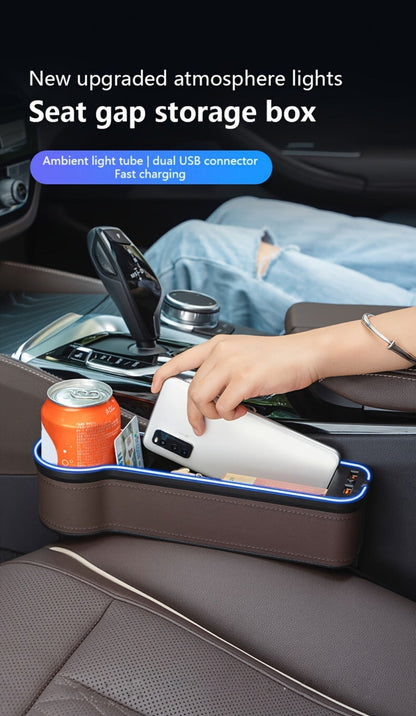 Black Lighted Seat-Gap Car Organizer with Phone Slot, USB Ports and Driver, Passenger or Pair Options