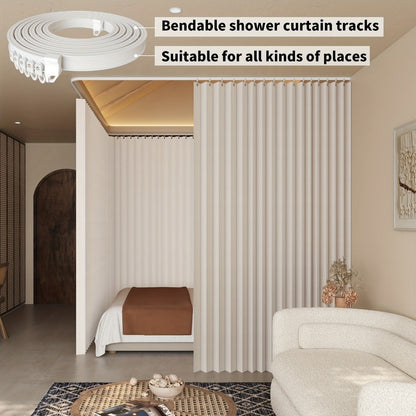 Flexible Curtain Rail Track, Bendable PVC Ceiling Mount Curtain Rod for Bay Window, Bathroom & Home Decor