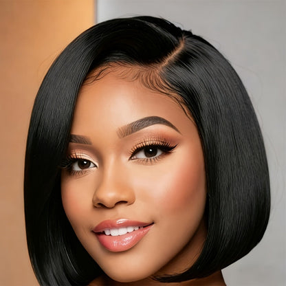 Lace Front Bob Wig Human Hair T Part 13x4 Pre-Plucked 180% Density Straight Side Part Natural, for Home, Travel and Salon Hair Styling