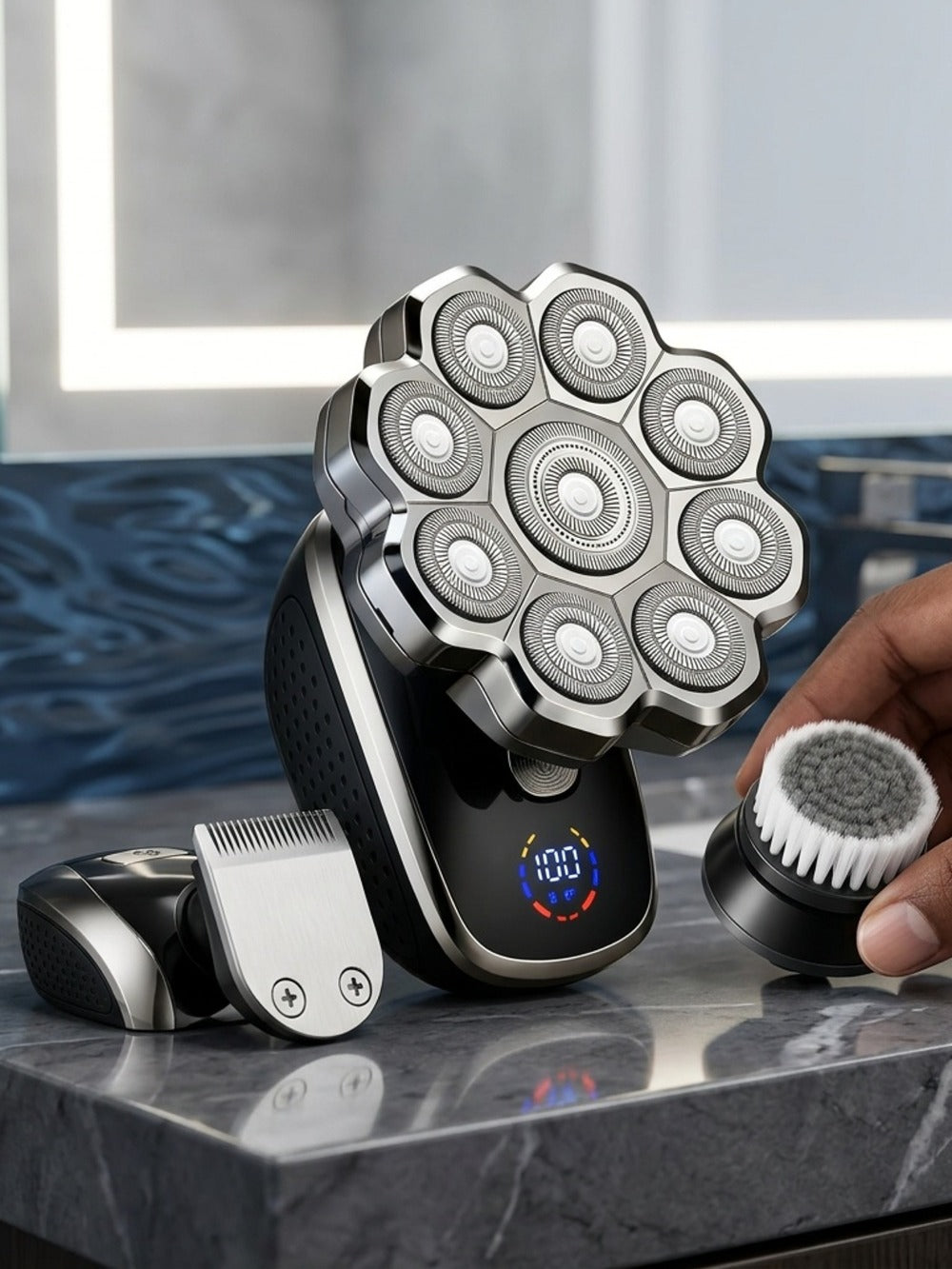 Electric Shaver 5-in-1 Bald-Head Grooming Tool with 7D or 9D Floating Heads and Magnetic Blade Options
