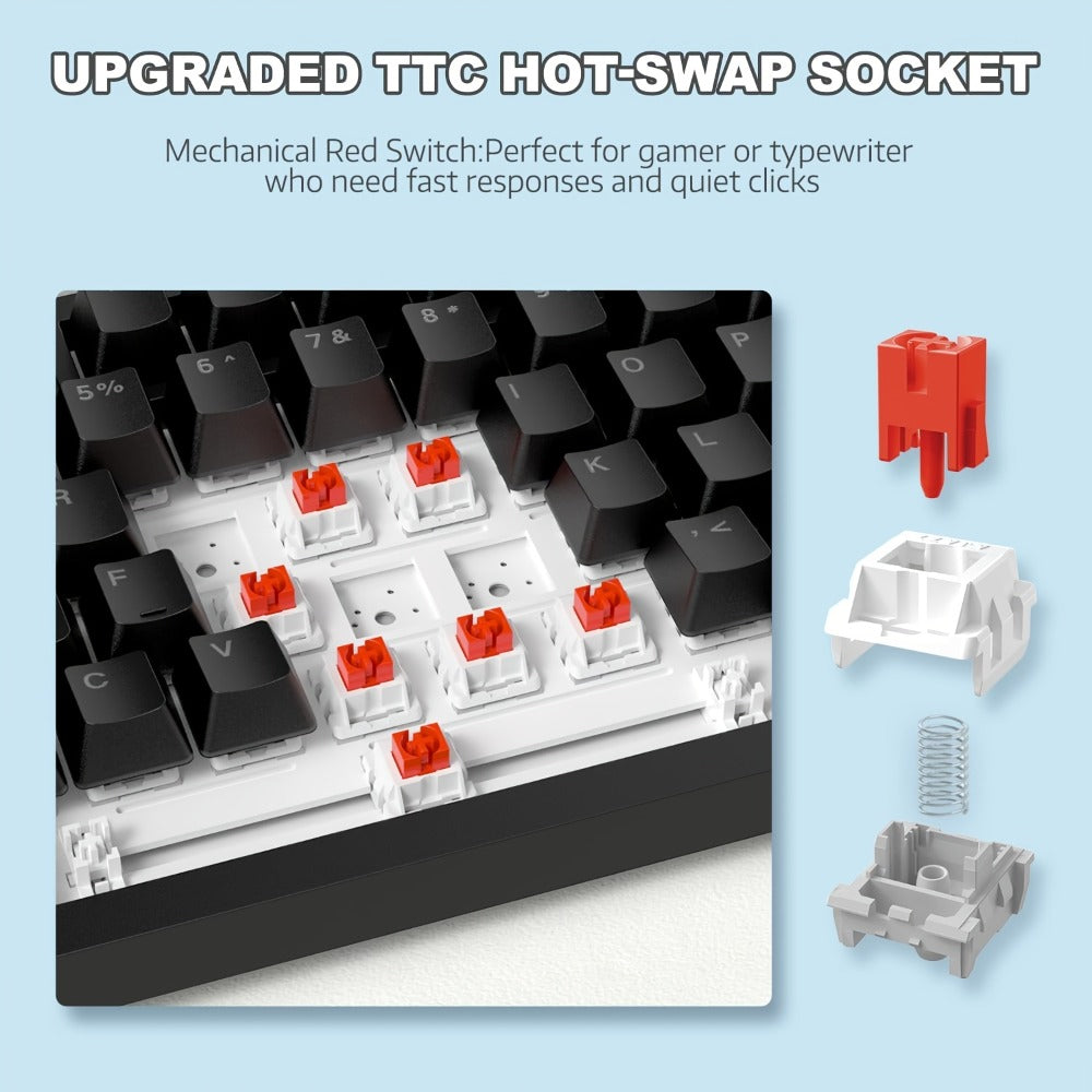 Hot Swap Gasket Mechanical Keyboard AJAZZ AK820 75%, Wireless 2.4GHz & Wired, Volume Knob, South-Facing RGB