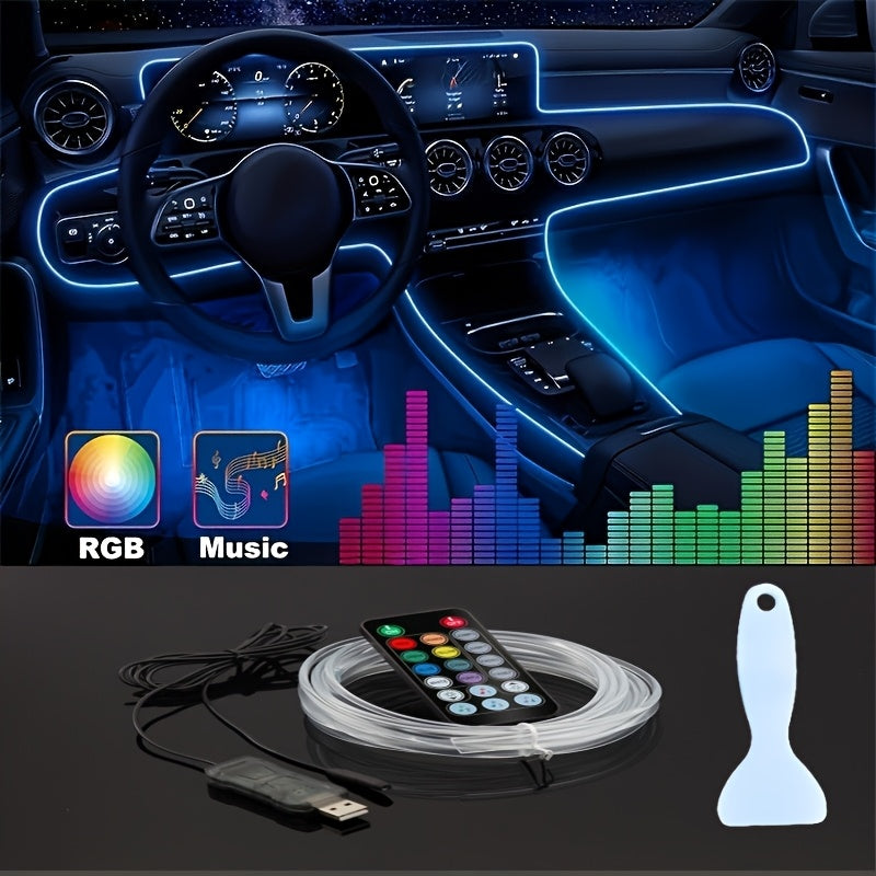 Car Interior Ambient Light Strip with 118-Inch Label, USB Connector, App Control and Music-Responsive Mode