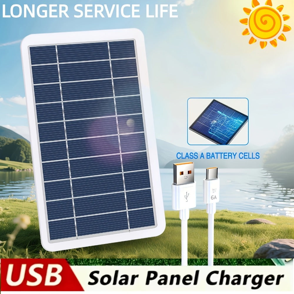 Solar Panel Phone Charger USB – Flexible Photovoltaic Outdoor Charging Panel with USB Cable, Portable Solar Power Generator for Camping, RV