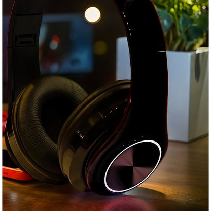 LED Light Over-Ear Wireless Headphones Deep Bass Subwoofer, Active Noise Cancelling Foldable Headset Bluetooth 5.3