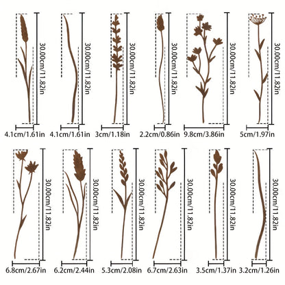 Rustic Metal Wildflower Stems, 12-Piece 30 cm Botanical Set for Vases, Planters and Garden Beds