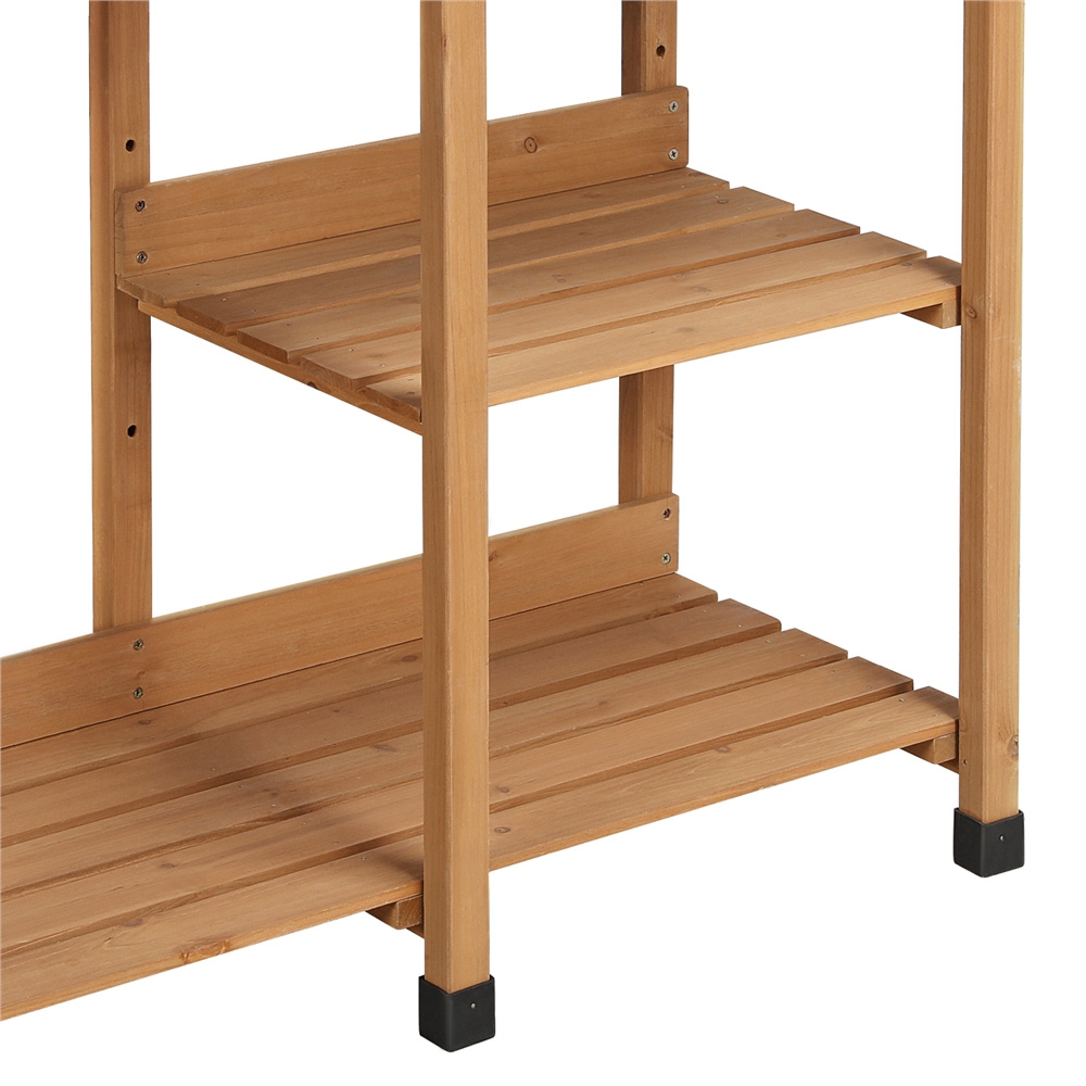 Garden Potting Table 4-Tier with Removable Sink, Adjustable Shelf, Drawer & Side Hooks, Outdoor Planter Stand for Yard Greenhouse in Wood