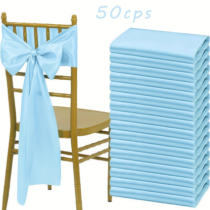 50pcs Satin Chair Sashes Bow Ribbon 7x108in – Universal Chair Belt Streamer for Wedding Reception Banquet Restaurant Hotel Party Event