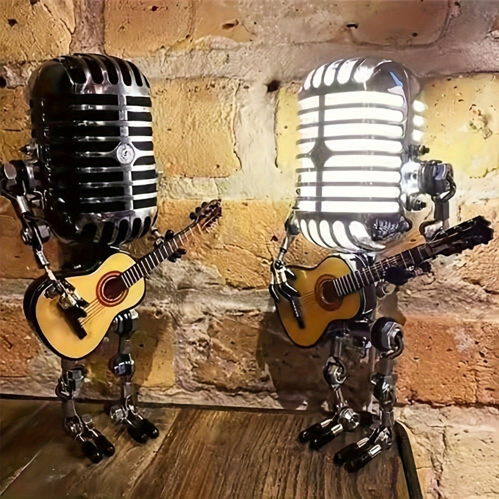 Vintage Microphone Robot Guitar Lamp USB Powered, Retro Decorative Night Light for Music Lovers, Guitar Players