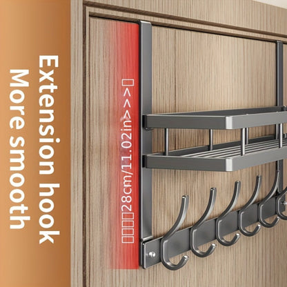 Over-Door Hook Rack with No-Drill Metal Design, Four to Six Hooks and Grey or Black Options for Home Organization