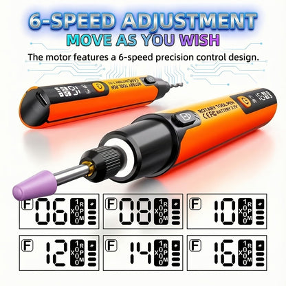 Rotary Tool Kit Cordless 40-in-1 6-Speed 16000RPM Electric Handheld Grinder with LCD Display for Entryways, Bedrooms and Living Spaces