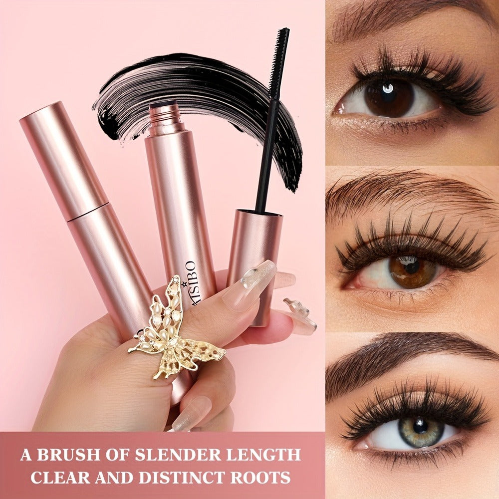 Black Mascara Two-Piece Set in Rose-Colored Tubes with Slim Precision Bristle Applicator Wands