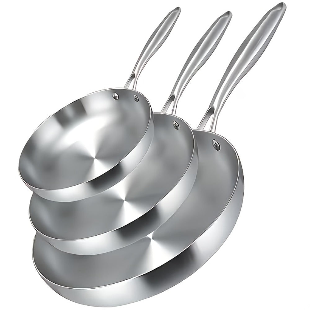 304 Stainless Steel Frying Pan 11 Inch Triply Base, Handle Even Heat Distribution for Home Cooking, Dining and Outdoor Meals