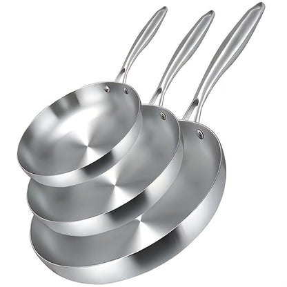 304 Stainless Steel Frying Pan 11 Inch Triply Base, Handle Even Heat Distribution for Home Cooking, Dining and Outdoor Meals