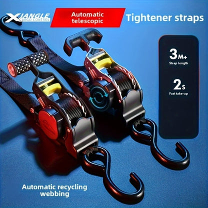 Self-Retracting Tie Down Straps 10 Feet Ratchet Cargo Straps, Auto Retract for Truck Trailer Motorcycle Moving & Appliances