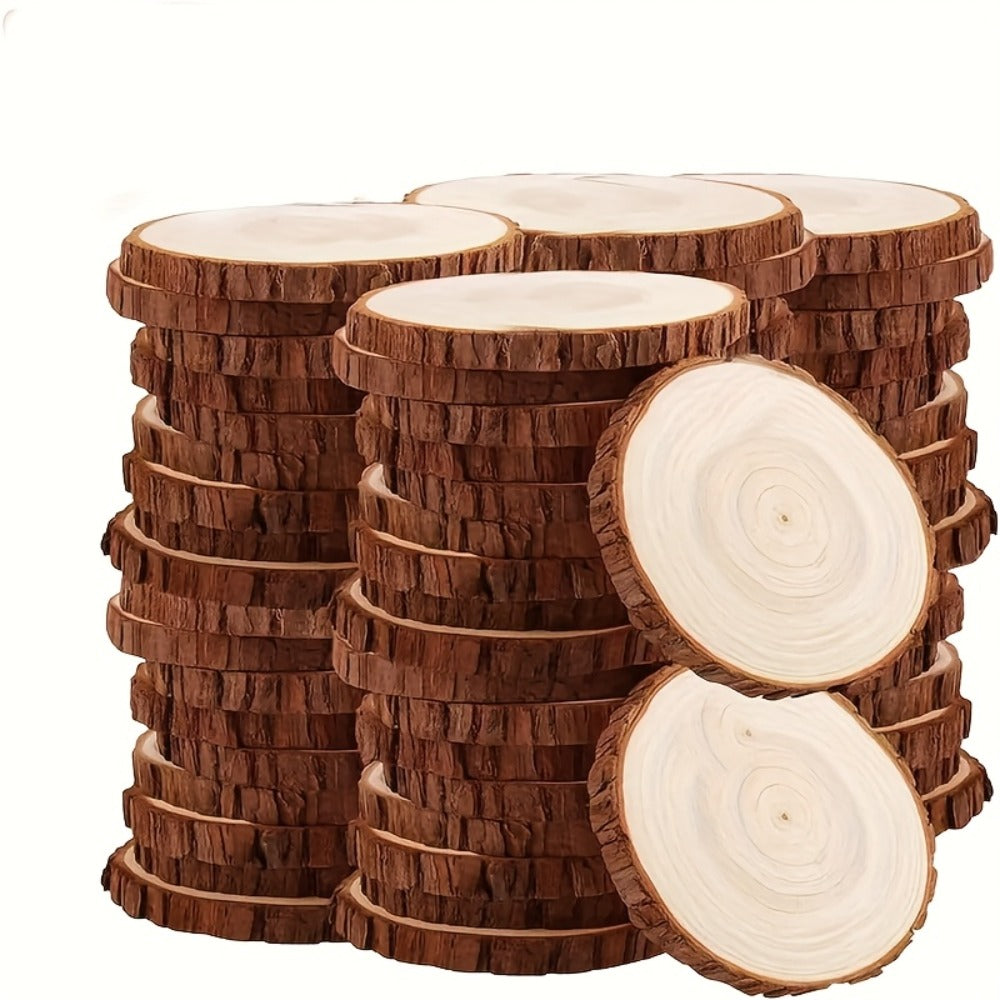 Wood Slices 28 Pcs Natural Log Bark Rounds for Crafts DIY Centerpieces Christmas Ornaments Wreaths Wedding Decor Painting Woodworking