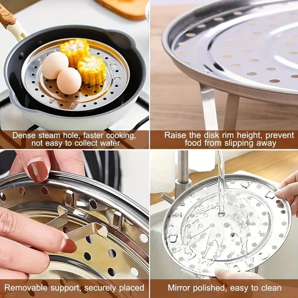 Stainless Steel Steamer Rack Set 3-Piece Multi-Layer Round Steamer Insert with Can Holder, Fits Most Pots for Home Kitchen