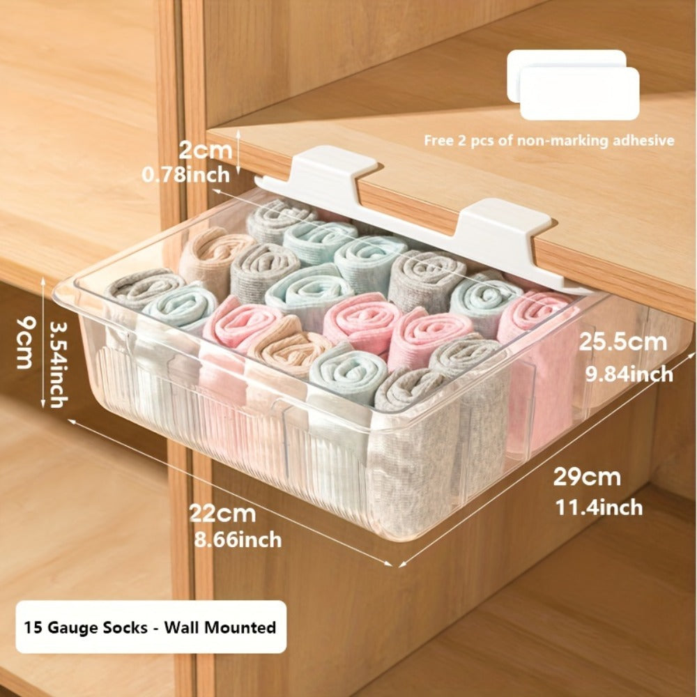 15-Compartment Wall-Mounted Underwear & Socks Hanging Storage Box, Transparent Closet Organizer for Home