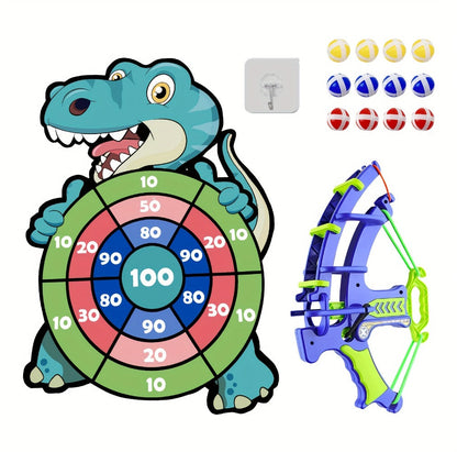 Dinosaur Sticky Target Ball Set with Blue Bow, Multiple Game Modes, Party Favor for Kids, Safe & Durable Fun Toy Gift for Her & Him