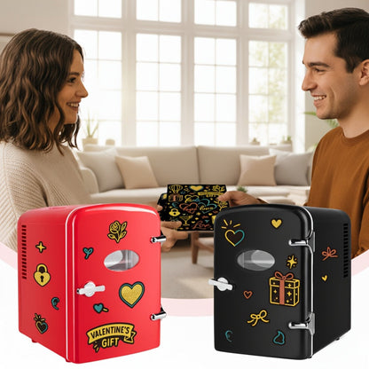 4-Liter Portable Mini Cooler and Warmer with Decorative Stickers, Carry Handle, Shelf and Black, Pink or Red Options