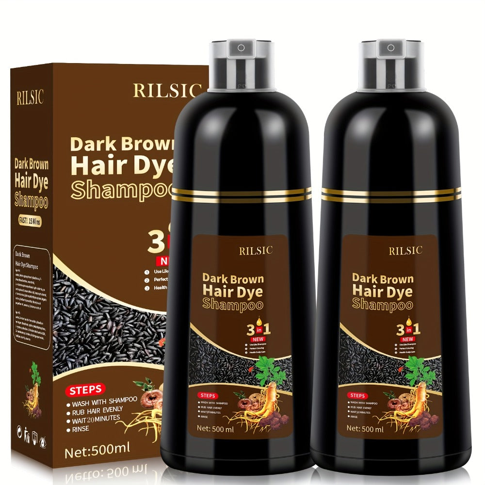 Herbal Hair Dye Shampoo 3-in-1 with Plant Squalene 2pcs 16.91oz, Instant Gray Hair Coverage, Natural Color in Minutes
