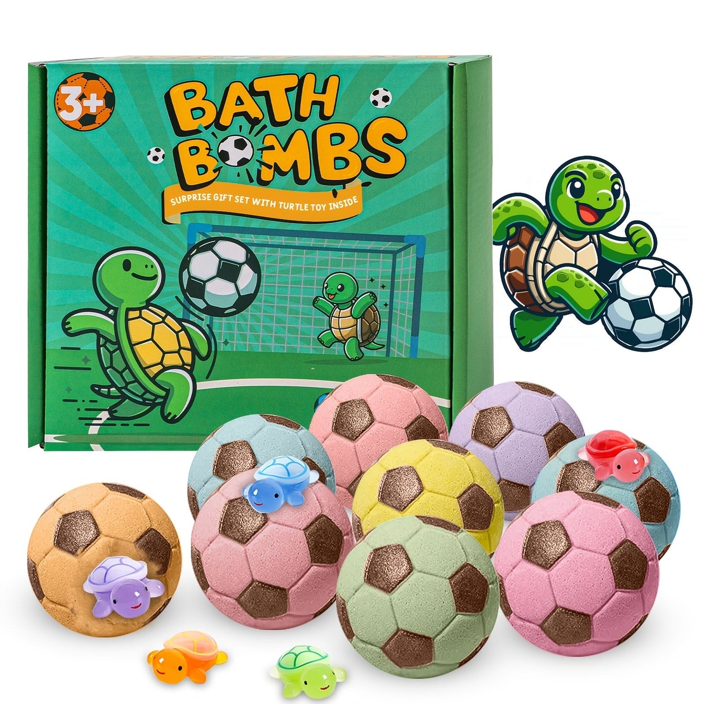 Soccer Ball Bath Bombs Gift Set 9 Pcs with Surprise Toys Inside – Lavender Scent Handmade Fizzy Bath Balls