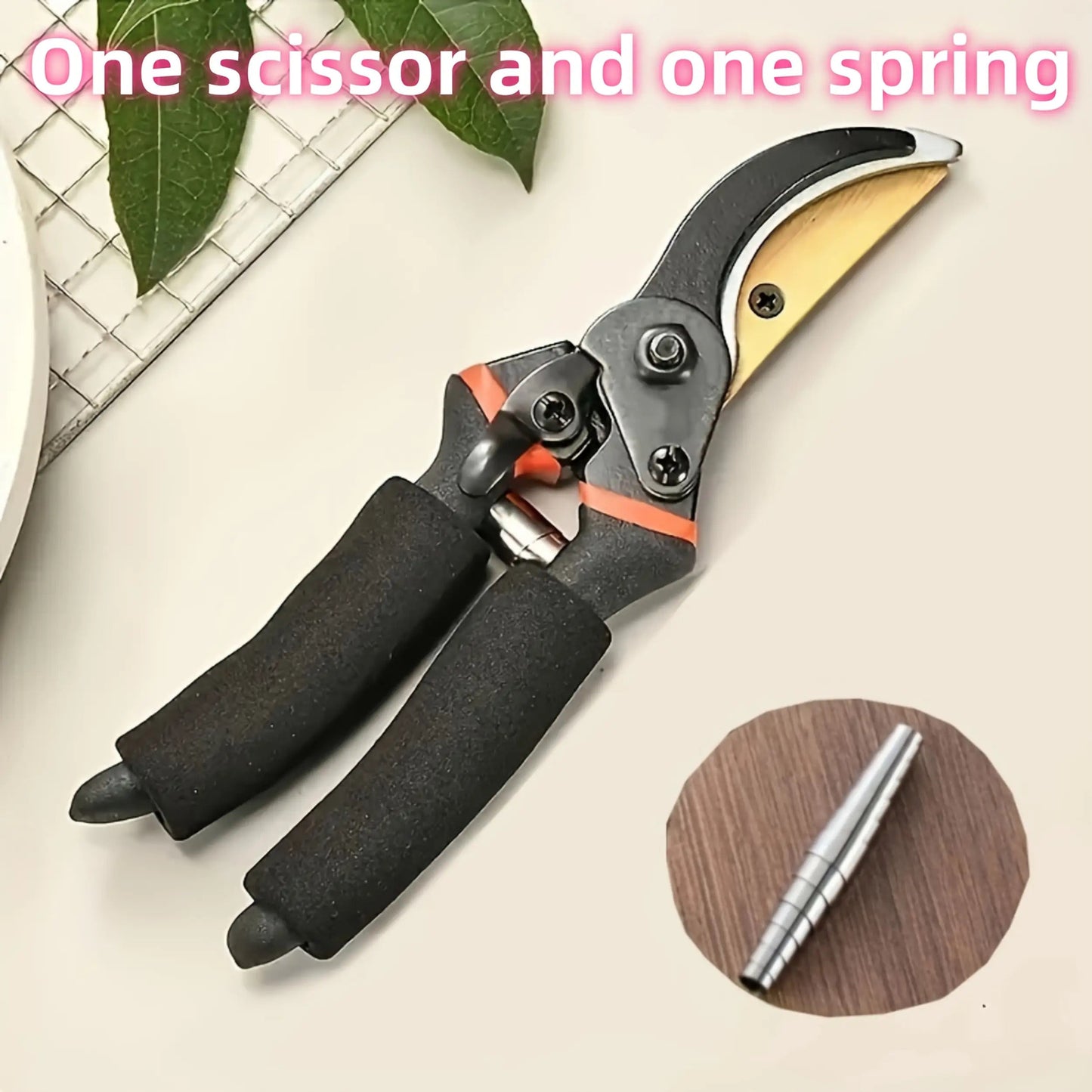Hand Pruning Shears Set with Black-and-Orange Handles, Replacement Spring and 21cm Pictured Length