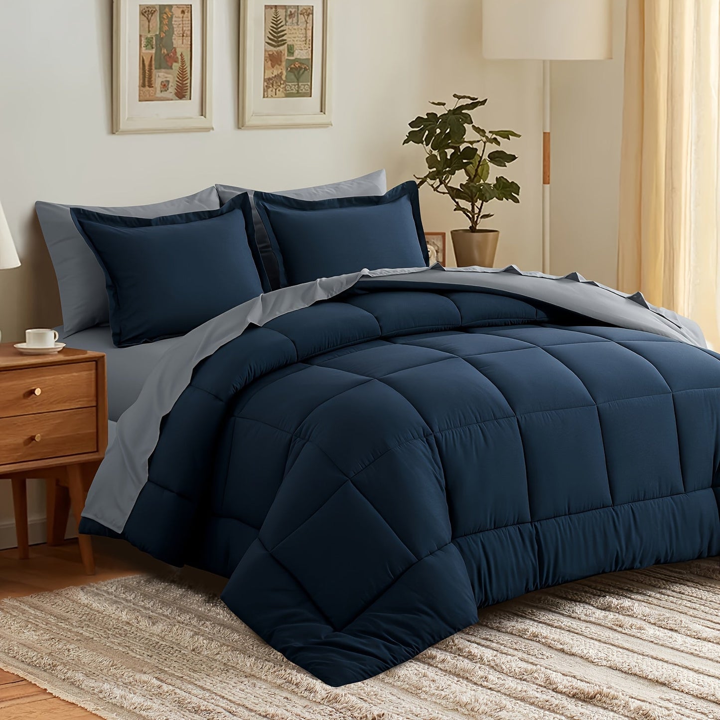 7 Piece Comforter Set Luxury Soft Fluffy Bedding All Season Bed in a Bag with Comforter Fitted Sheet Flat Sheet Pillowcases Hypoallergenic