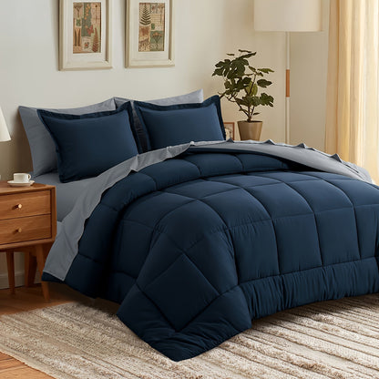 7 Piece Comforter Set Luxury Soft Fluffy Bedding All Season Bed in a Bag with Comforter Fitted Sheet Flat Sheet Pillowcases Hypoallergenic