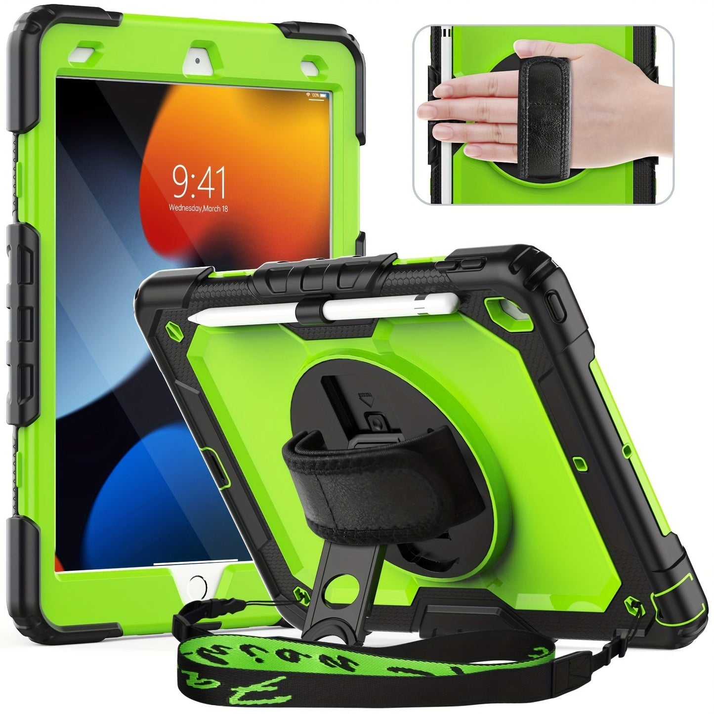 iPad 10.2-Inch 7th, 8th and 9th Generation Tablet Case with Rotating Stand, Hand Strap and Seven Colors