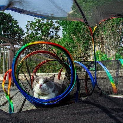 Outdoor Cat Enclosure with Tunnel – Rainbow Cat Playpen Tent with Circle Cat Tunnel for Cats Kittens & Small Animals