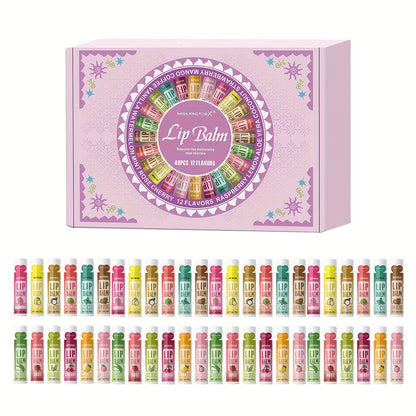Lip Balm Gift Set 48pcs MISS FACTORX – Moisturizing Glycerin Lip Butter, Hypoallergenic Natural Finish for All Skin Types