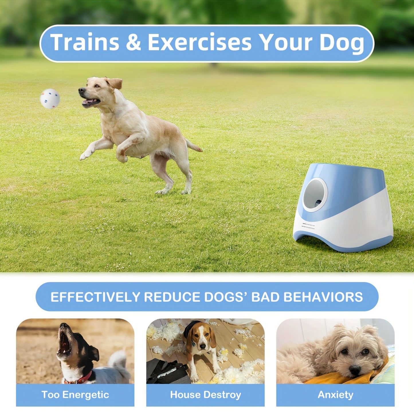 Dog Ball Launcher Automatic – 3-Speed Adjustable Ball Thrower Machine with 3 Chew-Proof Tennis Balls, Safe Low Voltage Under 36V