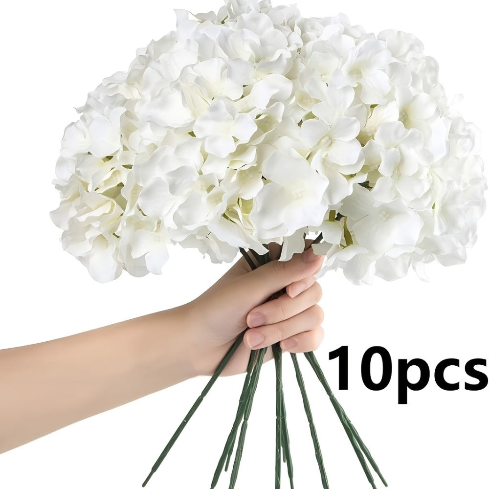Artificial Hydrangea Flower Stems, 20-Piece 16-Inch Silk-Labeled Set in Blue or White with Green Stems