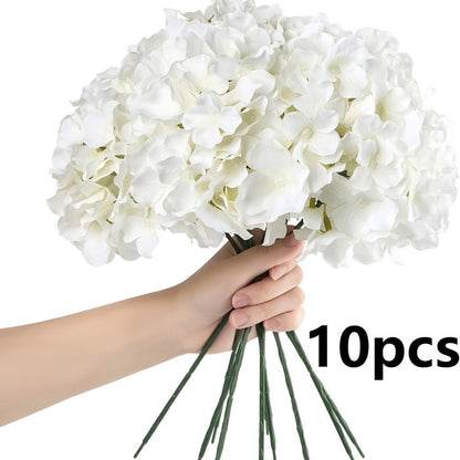 Artificial Hydrangea Flower Stems, 20-Piece 16-Inch Silk-Labeled Set in Blue or White with Green Stems